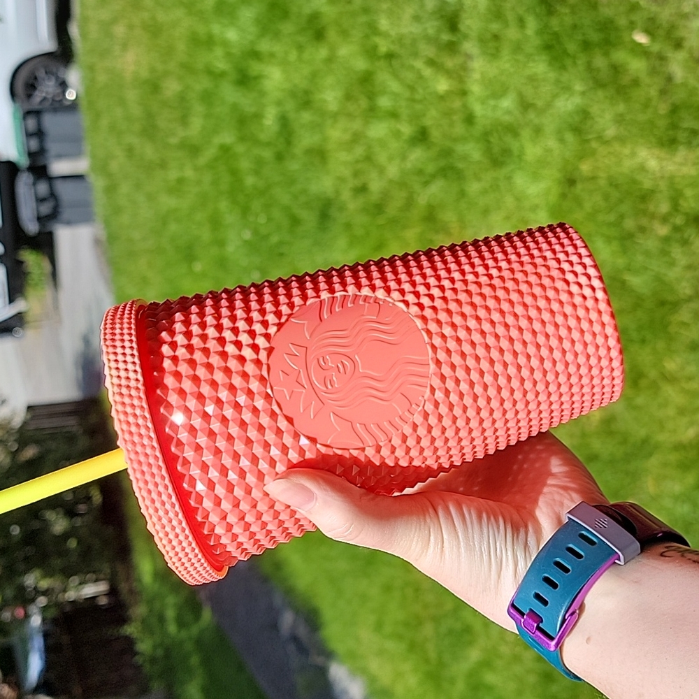 Starbucks Summer 2022 - Dragonfruit Coral Pink Studded Bling Tumbler Gra…